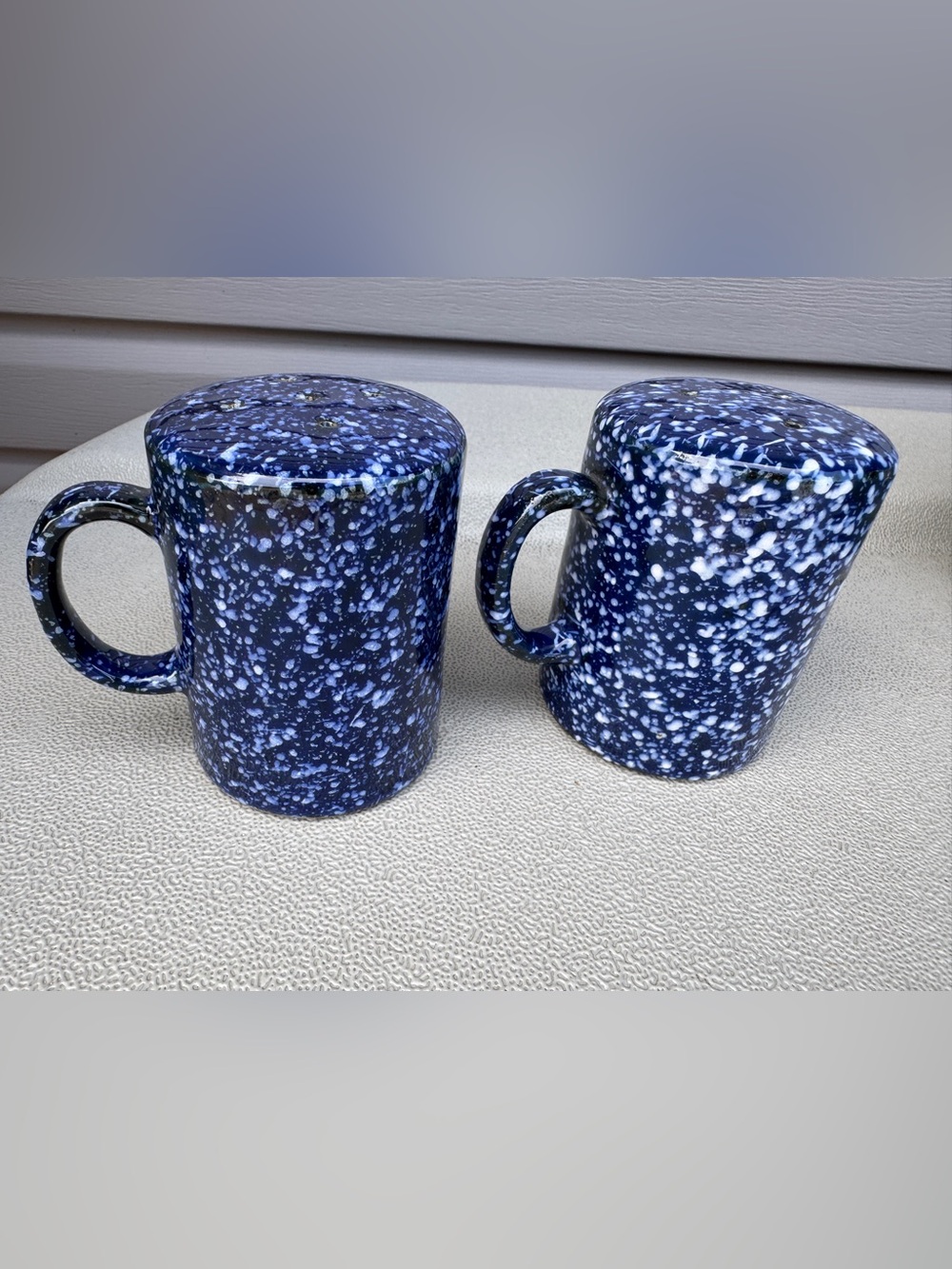 Otagiri Japan Salt & Pepper Shakers Blue Speckled Glaze Farmhouse Rustic 4”